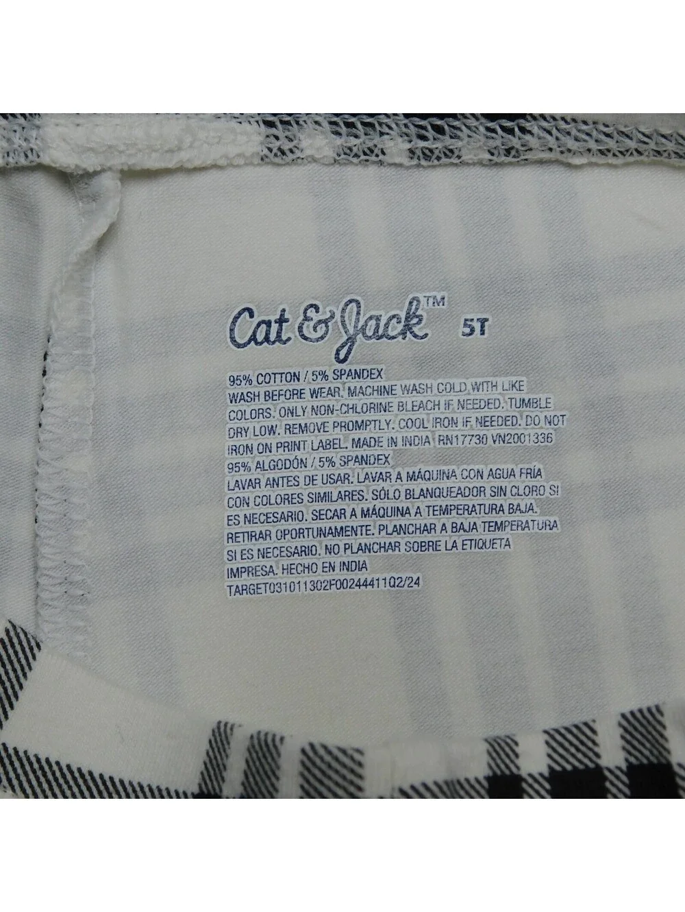 Cat & Jack Girls Plaid Leggings Size 5T Black White Checkered Stretch Pants